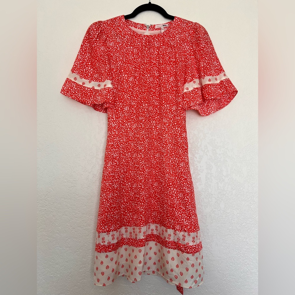 Rebecca Taylor Tomato Combo Block Print Jacquard Silk‎ Dress